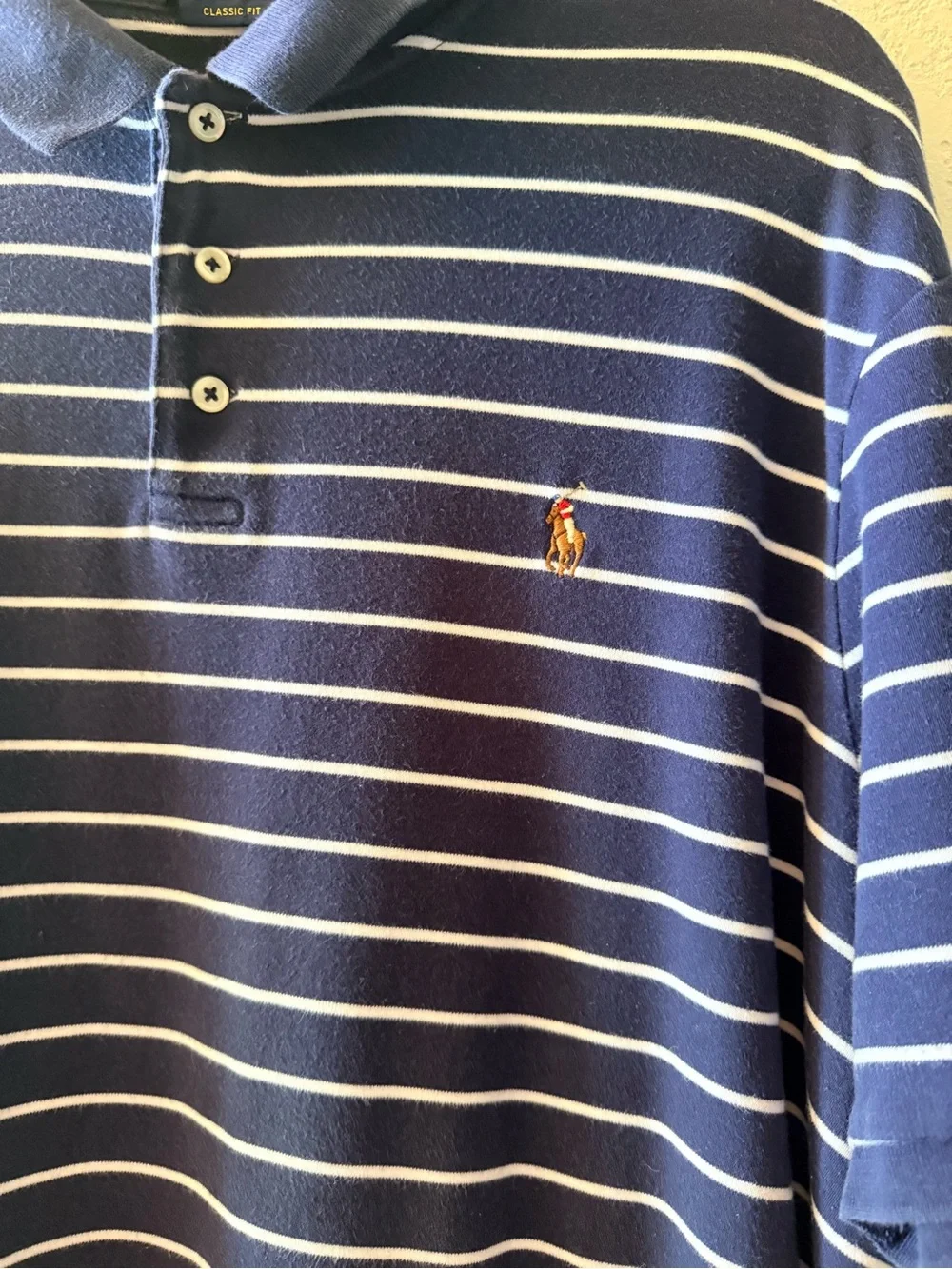 POLO RALPH LAUREN Men’s Short Sleeve Blue White Striped Classic Fit Polo Size XL